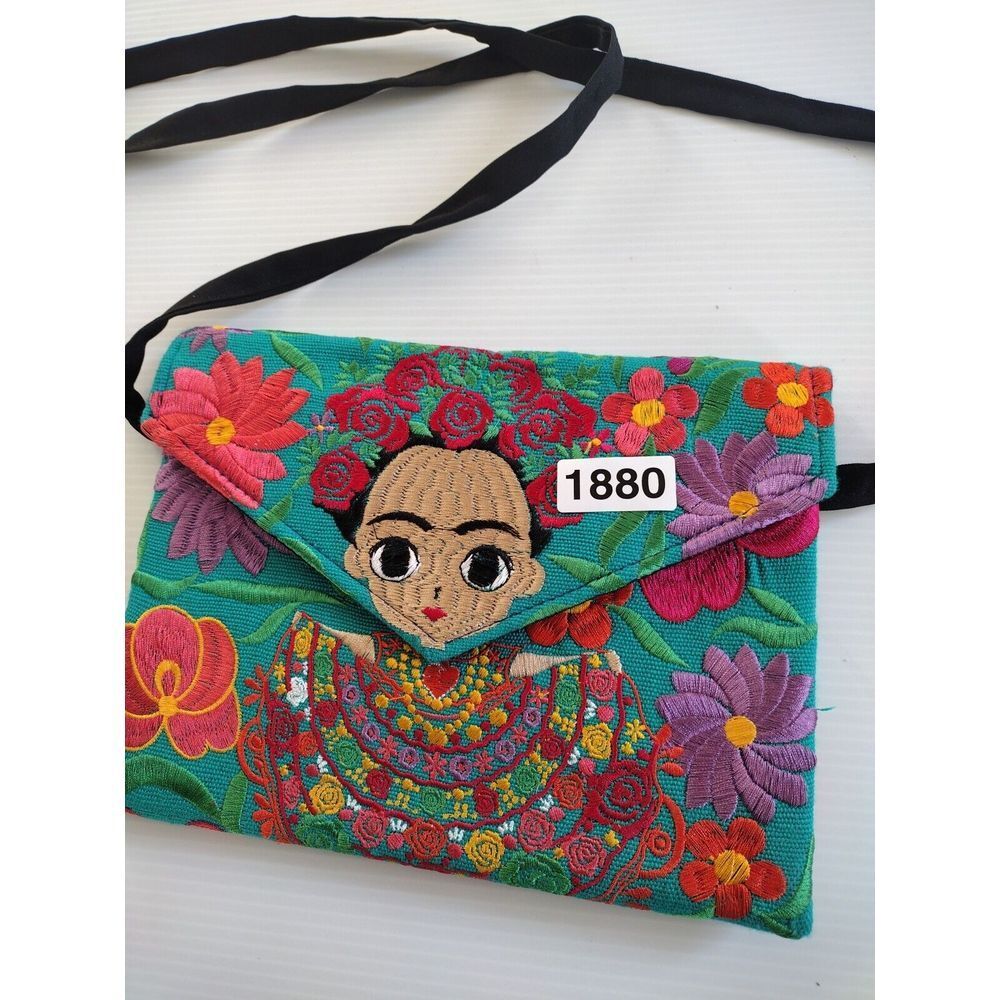 Mexican Handmade Crossbody Bag Women Embroidered Floral Frida Kahlo Colorful - Picture 9 of 9